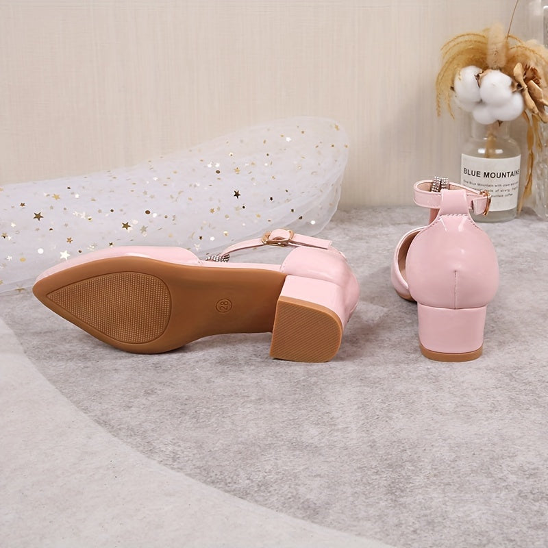 Girls Spring 2024 Princess Shoes with Rhinestones Low Top Pointed Toe High Heels