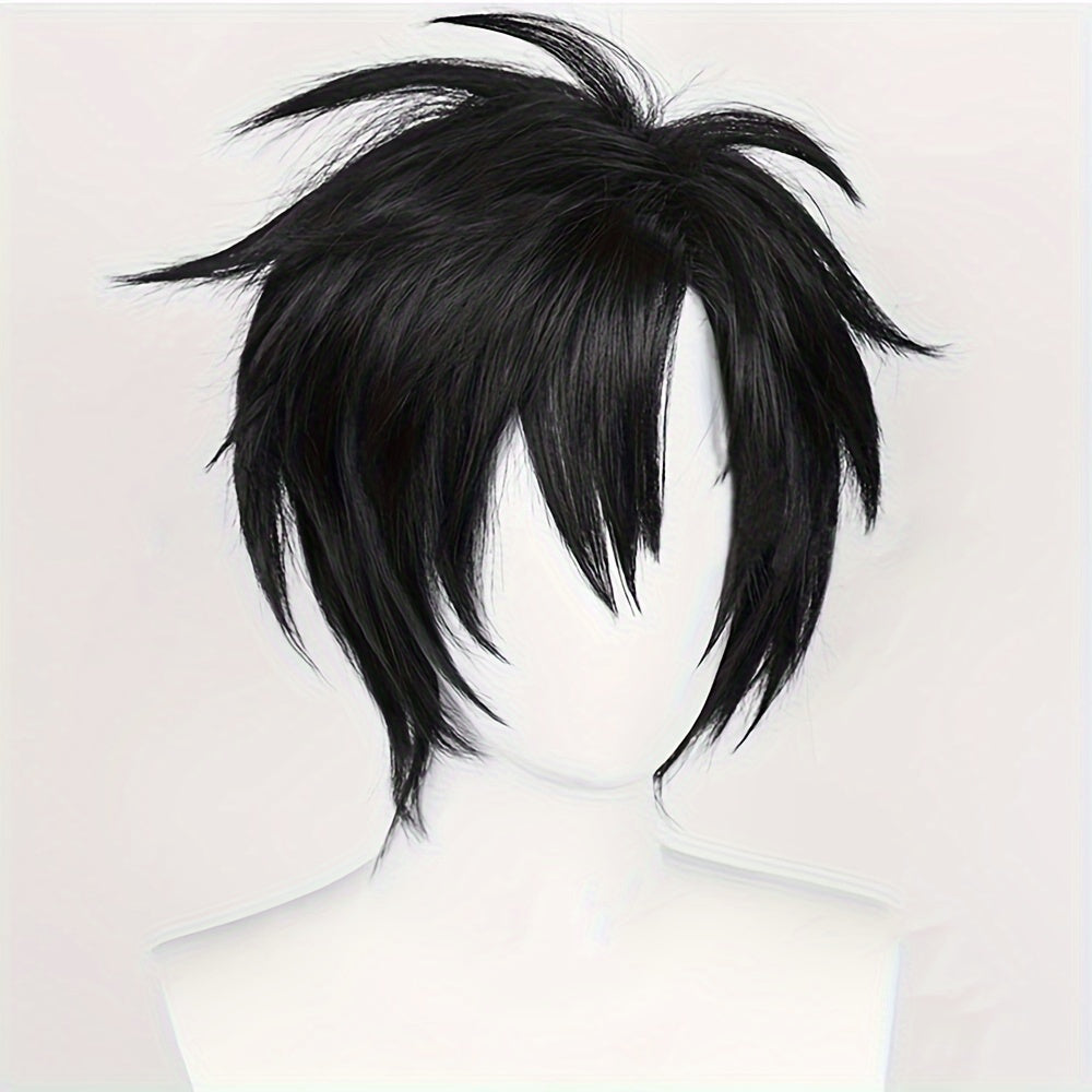 Short Black Synthetic Wig for Cosplay and Daily Wear, Fluffy Natural Look