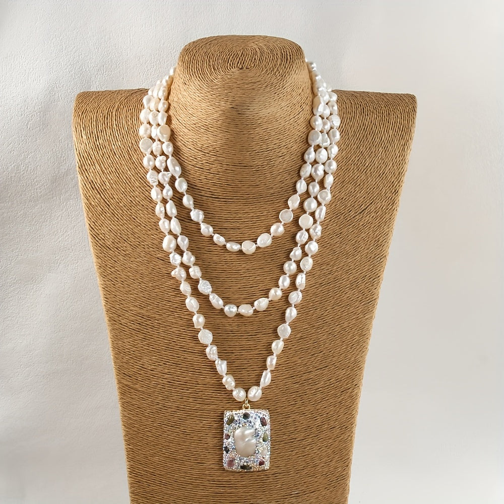 Natural Biwa Pearl Necklace 150cm Freshwater Pendant Bohemian Jewelry for Daily Wear