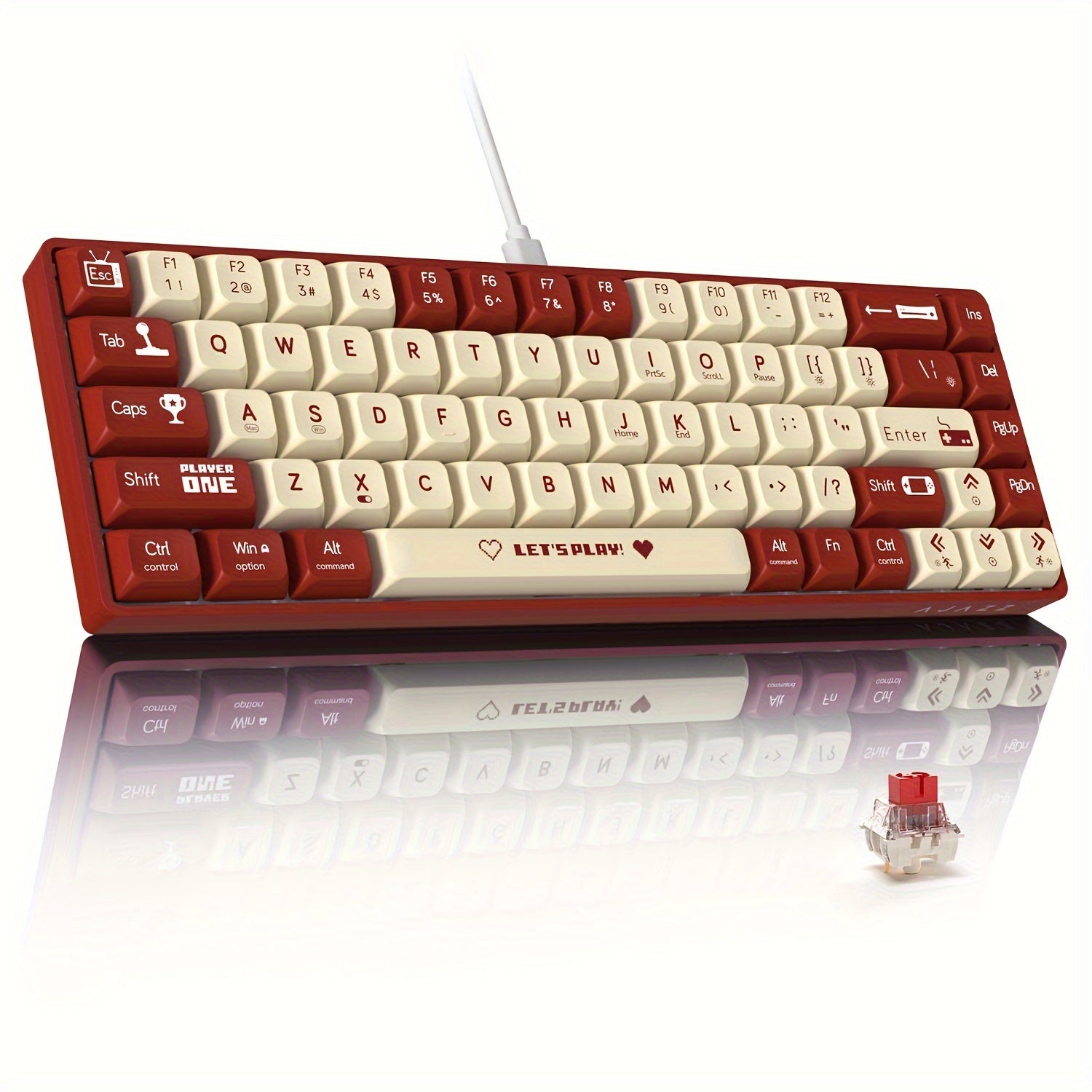 Wired Mechanical Gaming Keyboard 65% RGB Backlit Red Switches Ergonomic Purple White