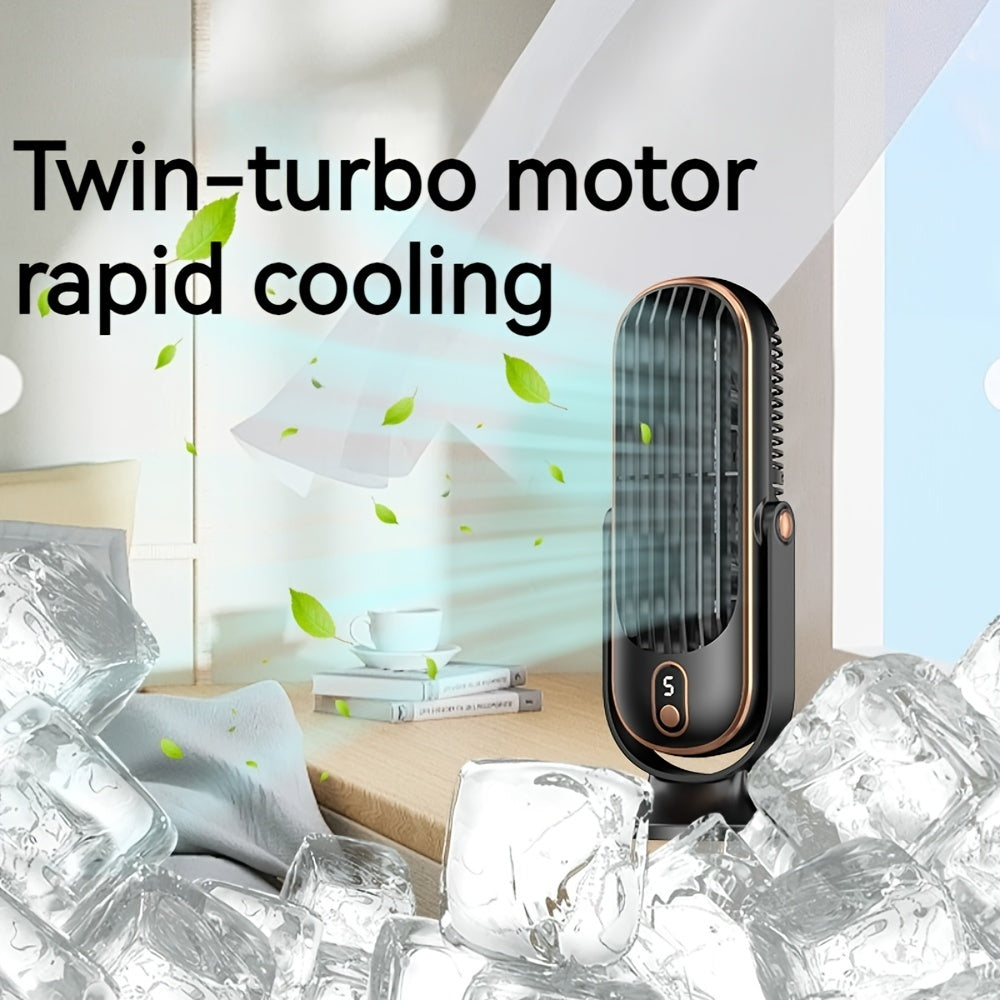 Ko‘p funksiyali portativ ikki motorli ventilyator, katta batareya bilan, 5 tezlikda osilatli, USB orqali qayta zaryadlanadigan sovutish ventilyatori, uy, ofis va sayohat uchun