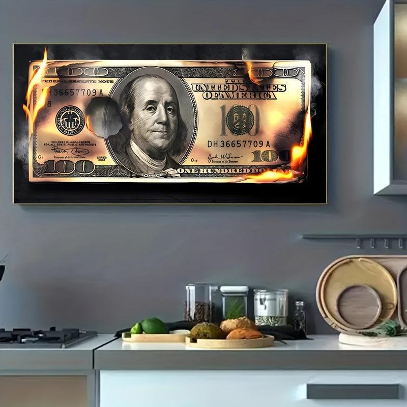 Flame Dollar Bill Canvas Wall Art Unframed Modern Decor for Living Room Bedroom Office