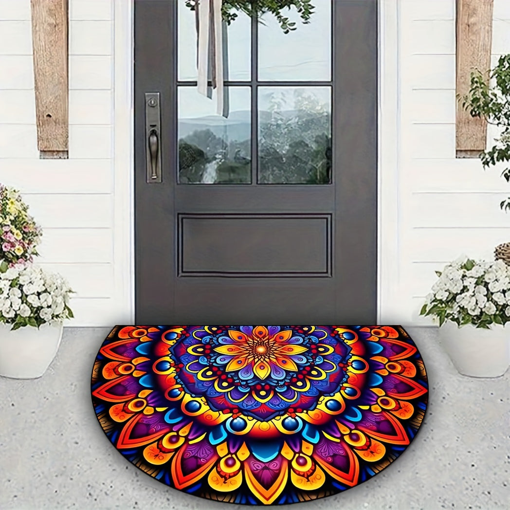 Bohemian Mandala Welcome Mat Non-Slip Durable Polyester Entryway Rug