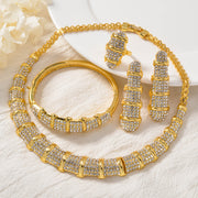 Women Bamboo-Shaped Jewelry Set Necklace Bracelet Earrings Ring Wedding Gift