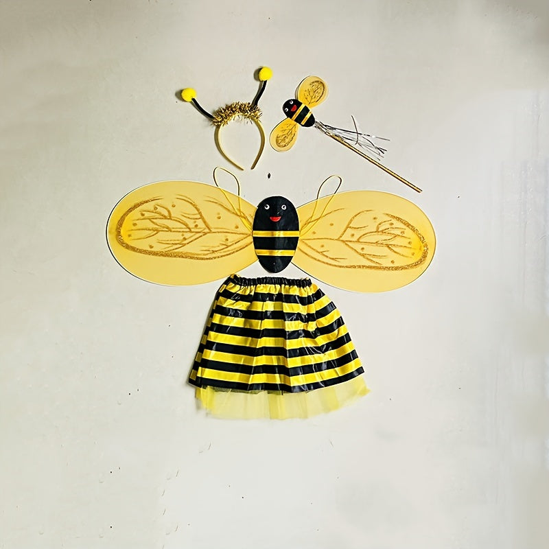 Dance Costume for Girls Tutu Skirt Bee Wings Headband and Dancewear Set