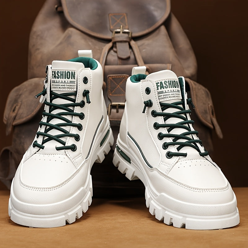 Men's High Top Casual Hiking Shoes Solid Color All-Season PU Fabric Toe Zipper