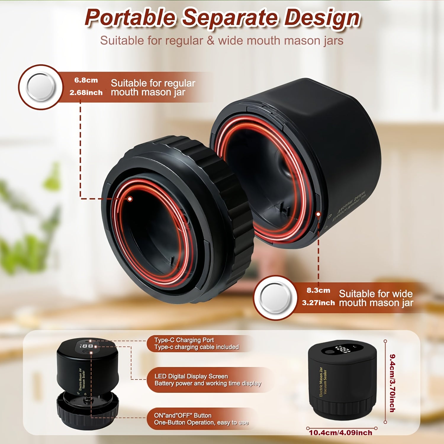 Sellador al vacío eléctrico para frascos de boca ancha y estrecha para almacenamiento de alimentos y fermentación