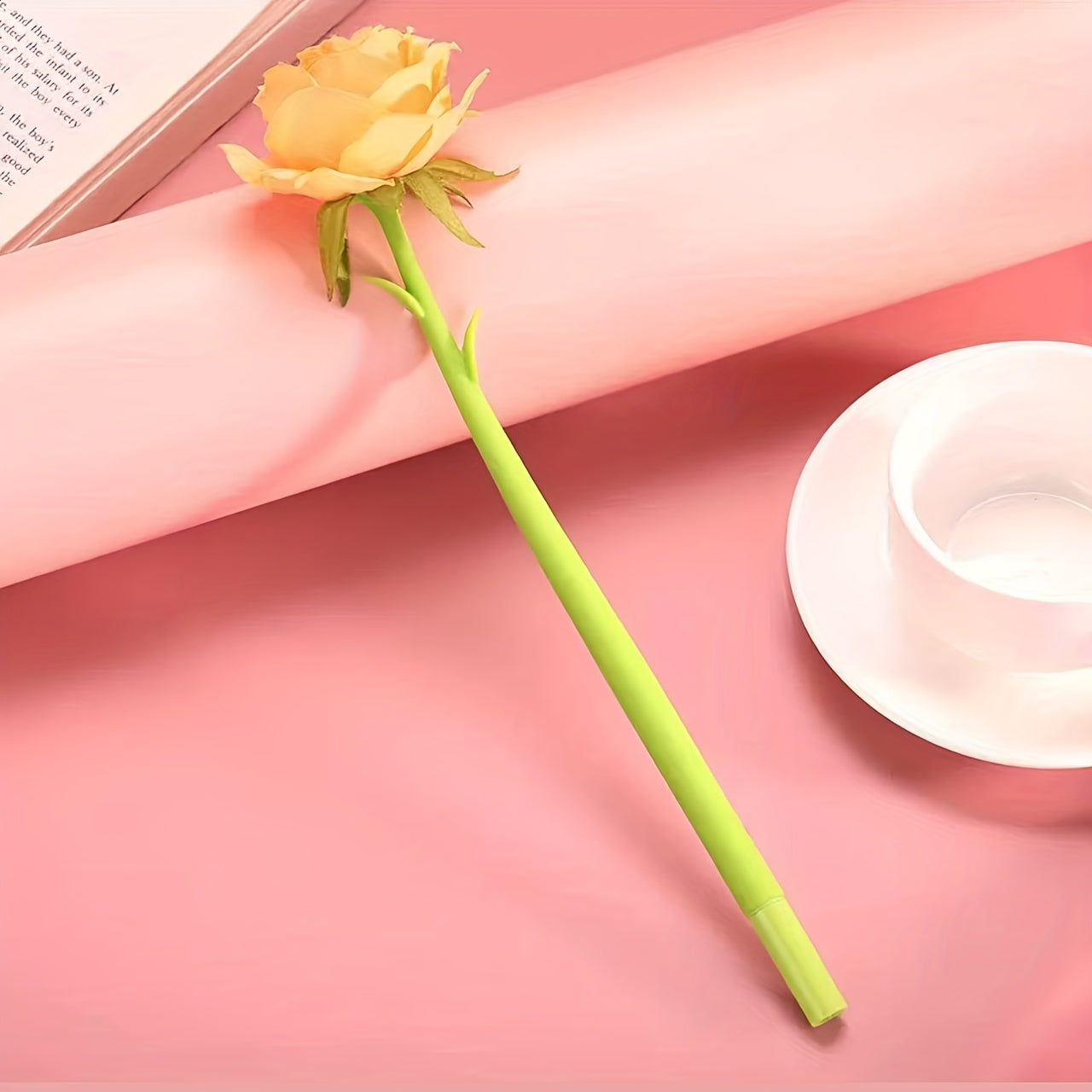 1 dona Atirgul Gel Qalam to'plami, 5 dona, 0.5 mm qora siyohli to'ldiruvchi qalam, silikon gullar dizaynida - O'qituvchilar kuni yoki Sevgi kuni uchun sovg'a berish uchun mukammal.