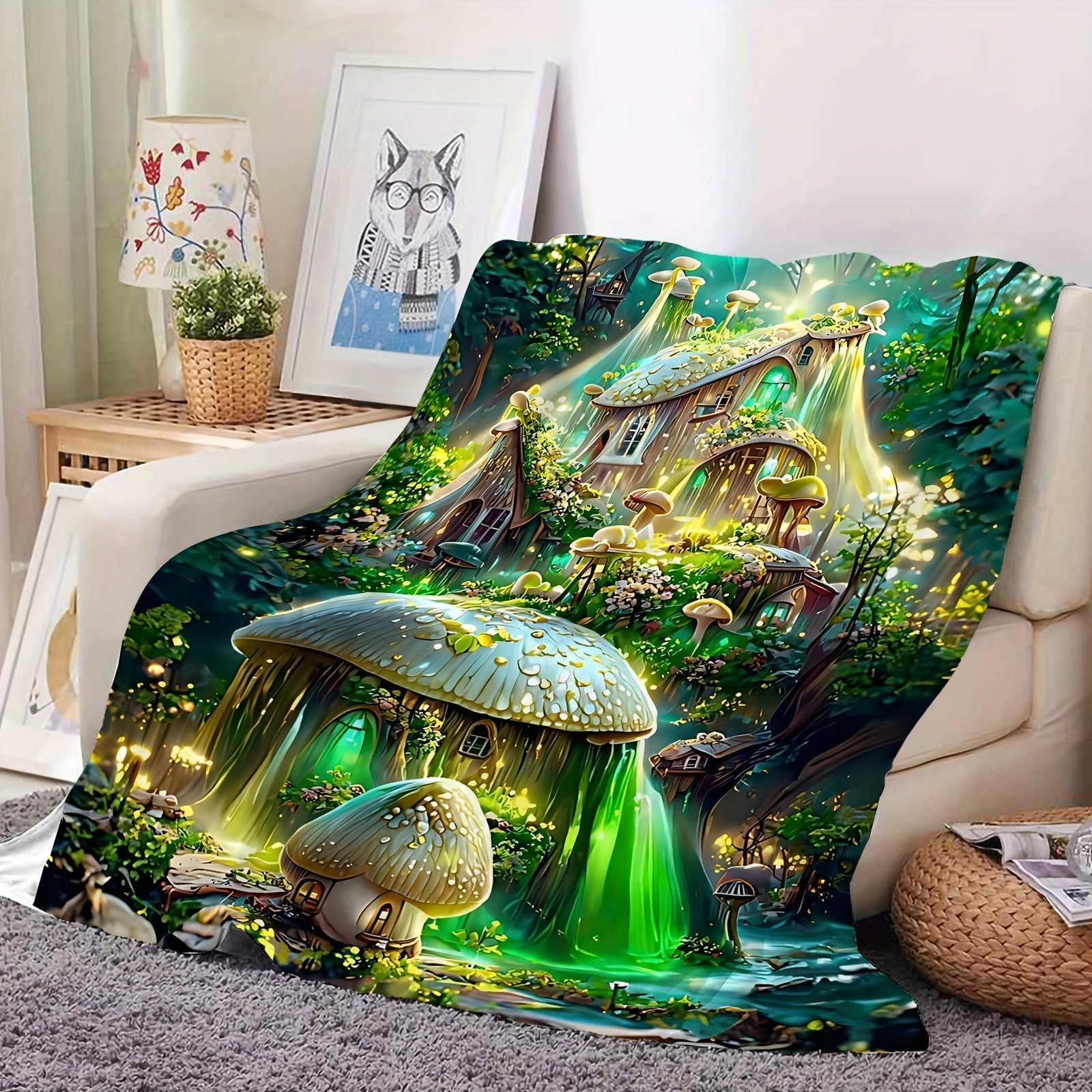 Fluorescent Green Fairy Tale Forest Throw Blanket for Kids and Adults