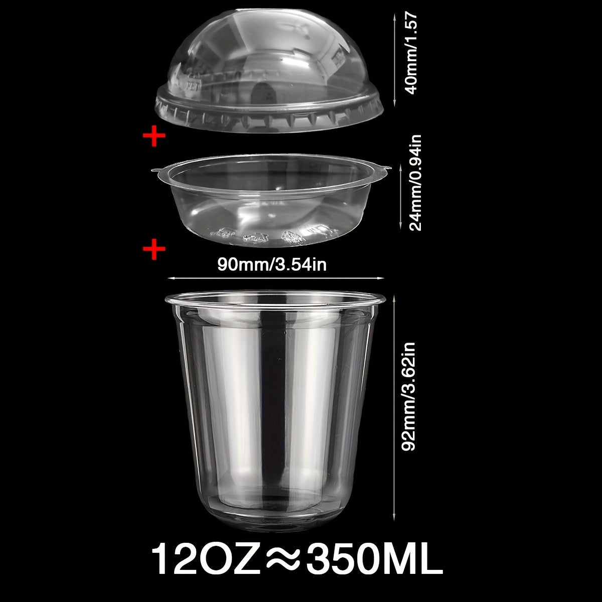 Set of 50 Clear 9/12oz Plastic Cups with Domed Lids for Desserts and Drinks