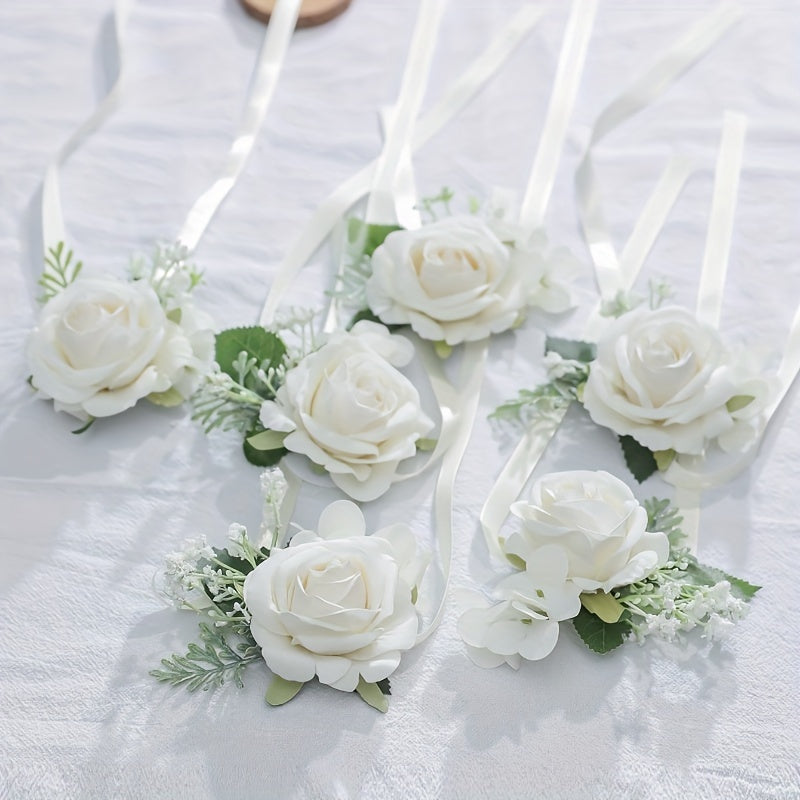 Women’s Vintage Rose Flower Wrist Corsages Set for Weddings and Special Occasions