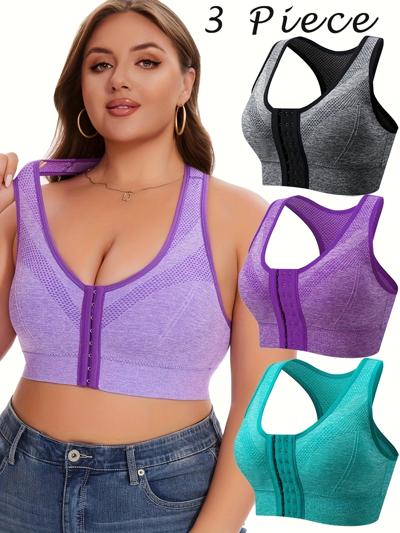 Plus Size Sports Bras Wireless Breathable Seamless Support Pack of Three
