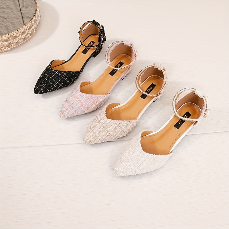 Women's Sandals Woolen Block Heel Ankle Strap Point Toe Dress Shoes