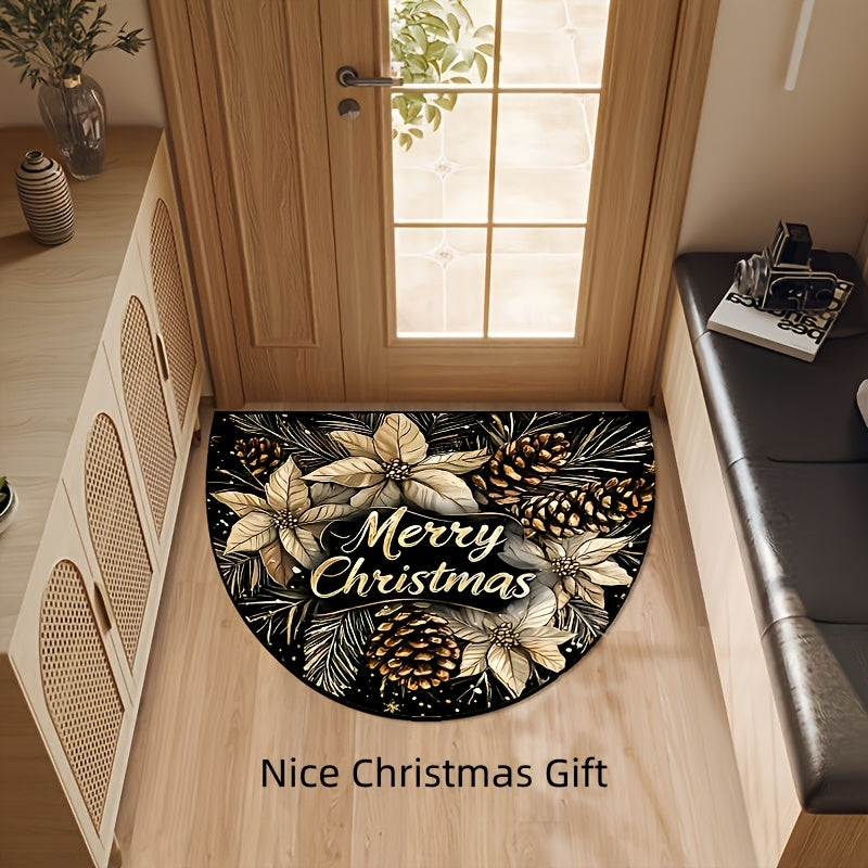 Christmas Cheer Semi-Circle Doormat Non-Slip Machine Washable Polyester