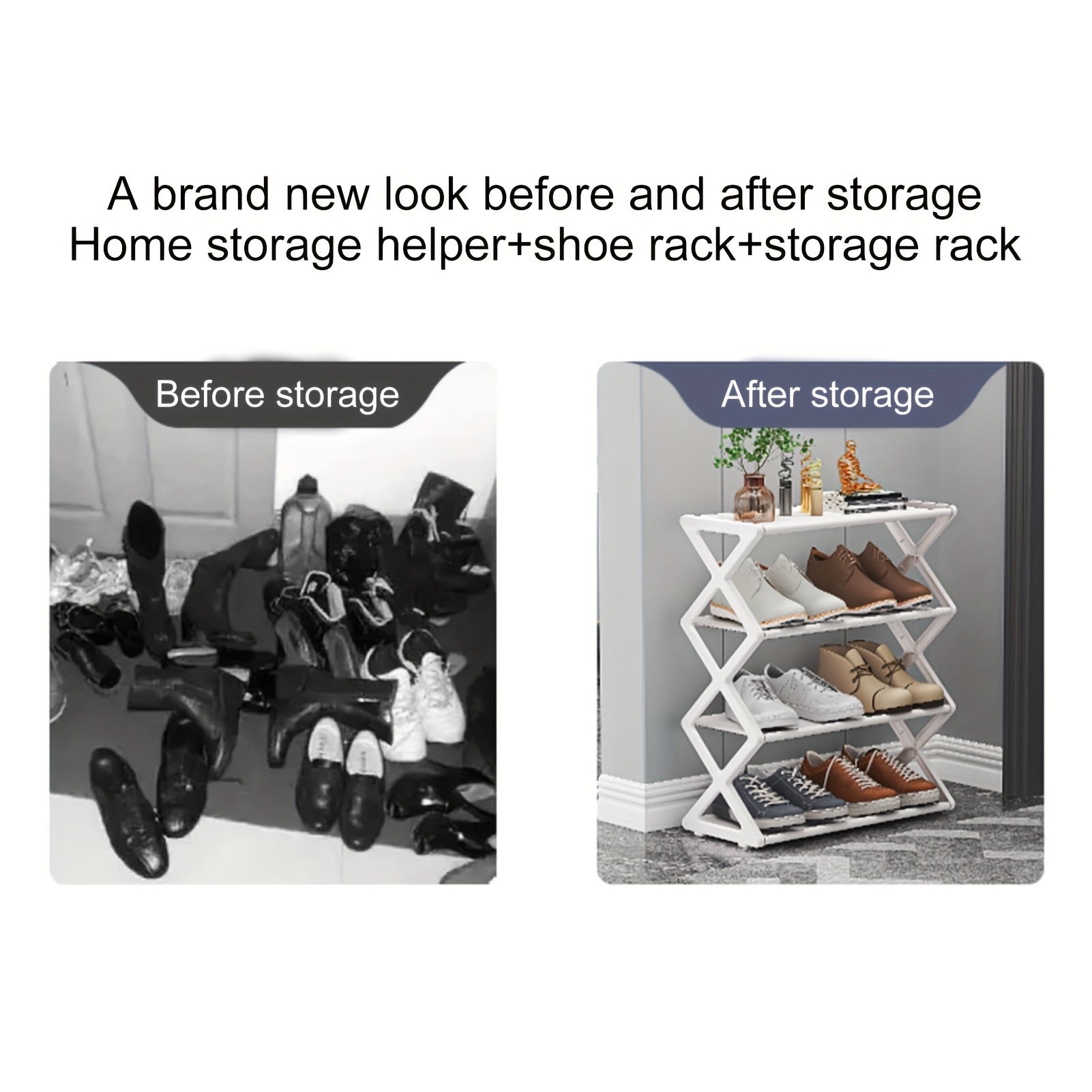 4-Tier Foldable Plastic Shoe Rack with 12-Pair Capacity Vintage Design Stackable No Assembly