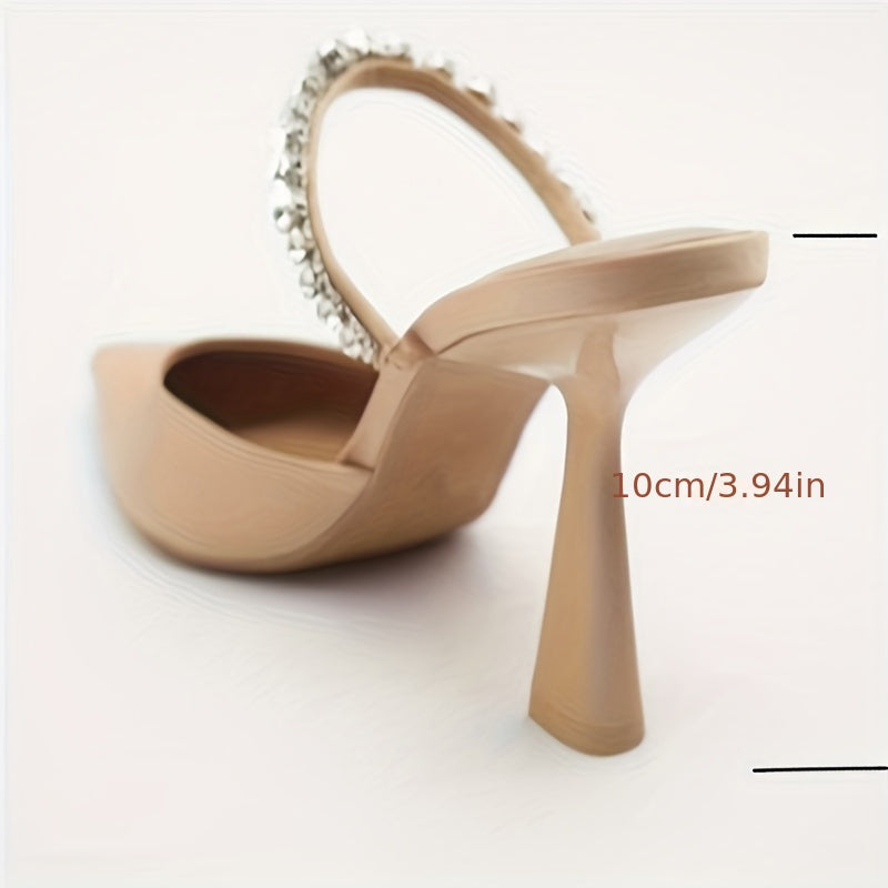 Backless Rhinestone Embellished High Heels Pointed Toe Stiletto for Elegant Events