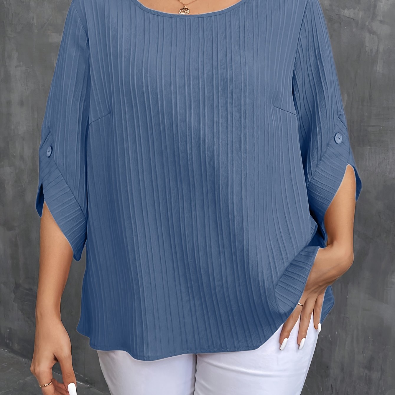 Plus Size Women's Green Button-Up Blouse Casual Short Sleeve Ruched Lightweight Polyester