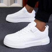 Men's White Casual Sneakers Low Top Lace-Up EVA Sole All-Season Sports Footwear