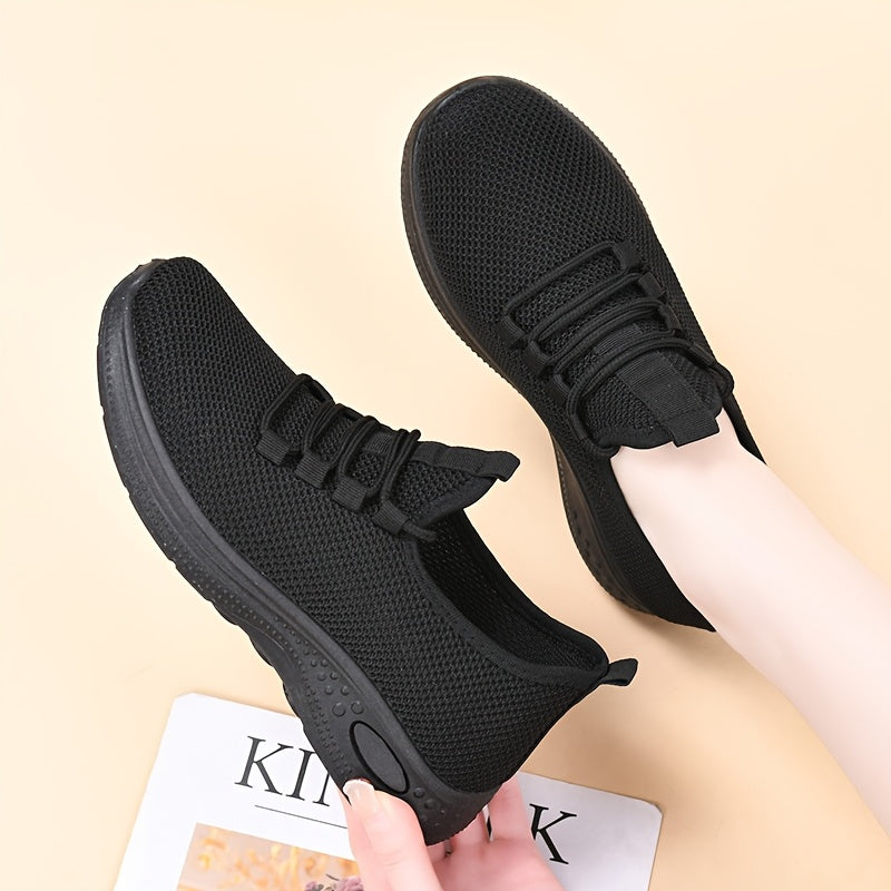 Women Low Top Lace-Up Casual Sports Shoes Black Breathable Anti-Slip