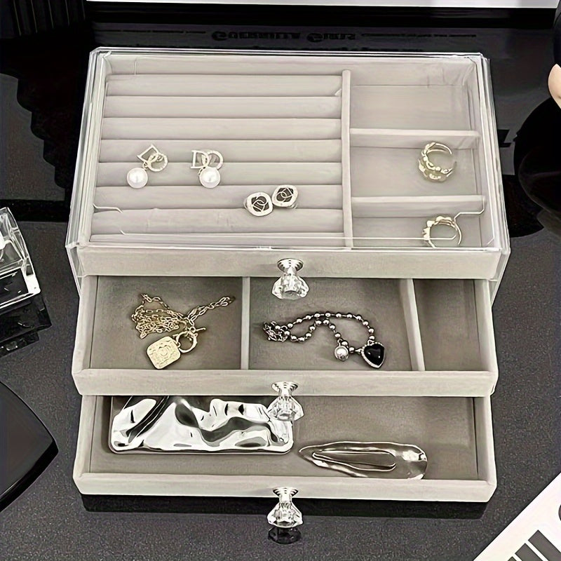 Large Wooden Jewelry Organizer with 3 Layers for Earrings Rings Necklaces and Bracelets