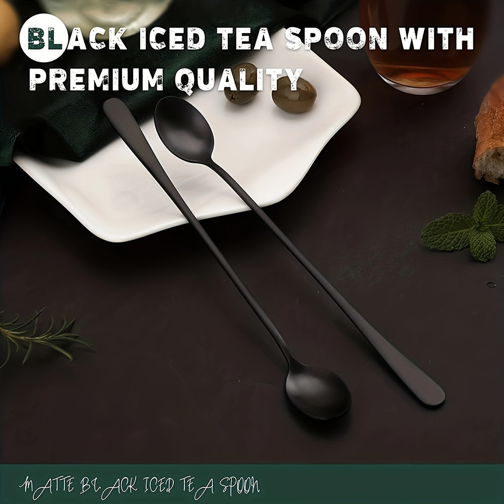 Black Stainless Steel Spoon Set for Coffee Iced Tea and Ice Cream 2 4 6 Pieces