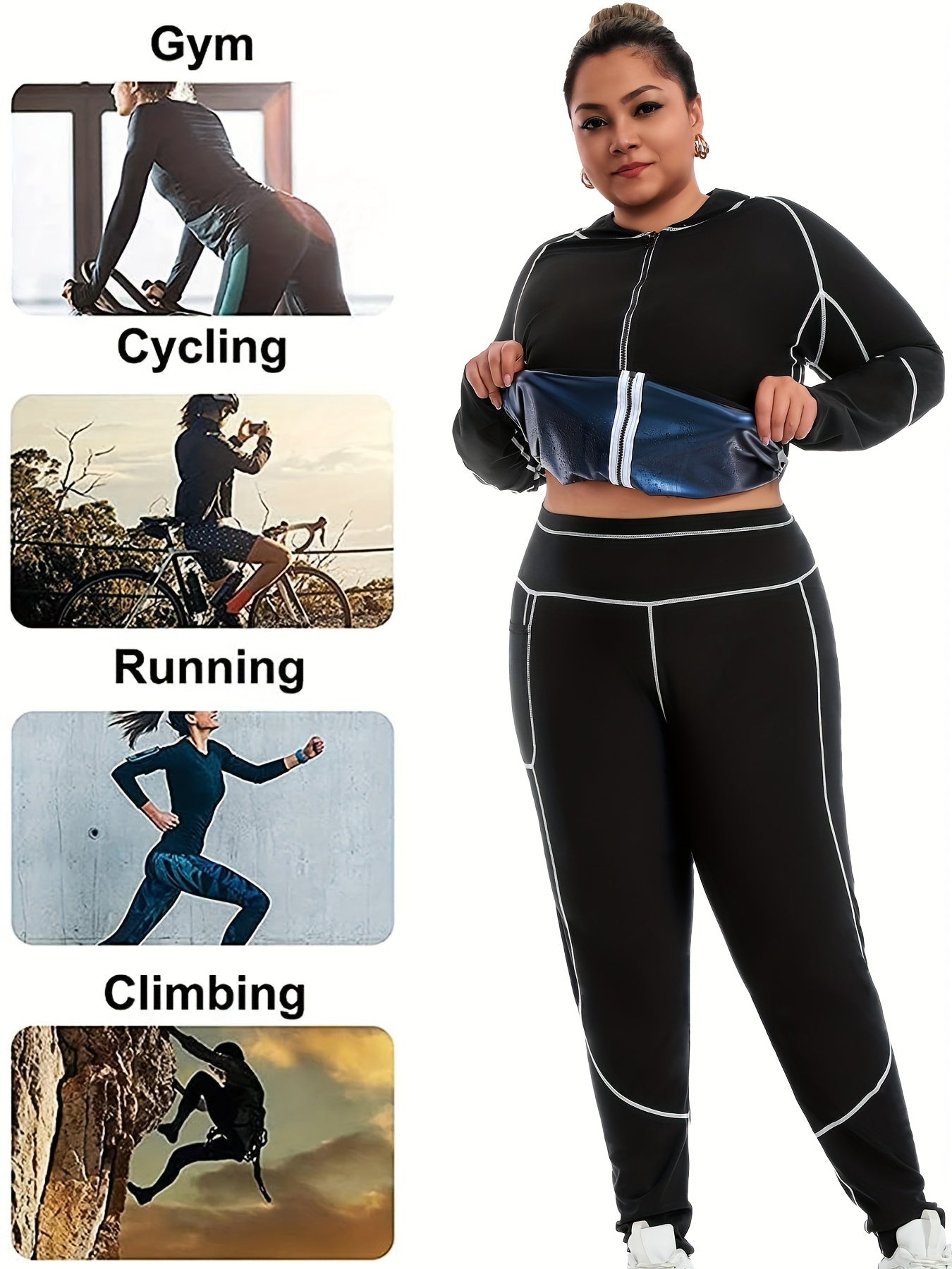 Plus Size Women's Shapewear Suit for Autumn Winter Patchwork Long Sleeve Waist Trimmer Yoga Set