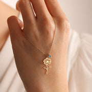 Birth Flower Necklace for Women 18K Gold Plated Stainless Steel Customizable with Birthstone
