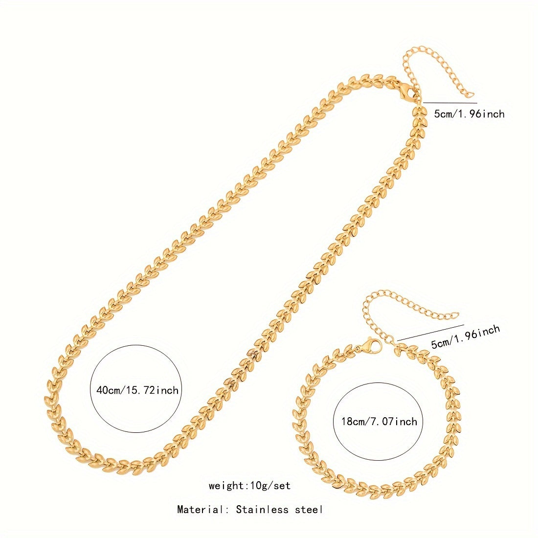 Women’s 18K Gold Plated Stainless Steel Wheat Sheaf Necklace and Bracelet Set Elegant Jewelry for Everyday and Special Occasions