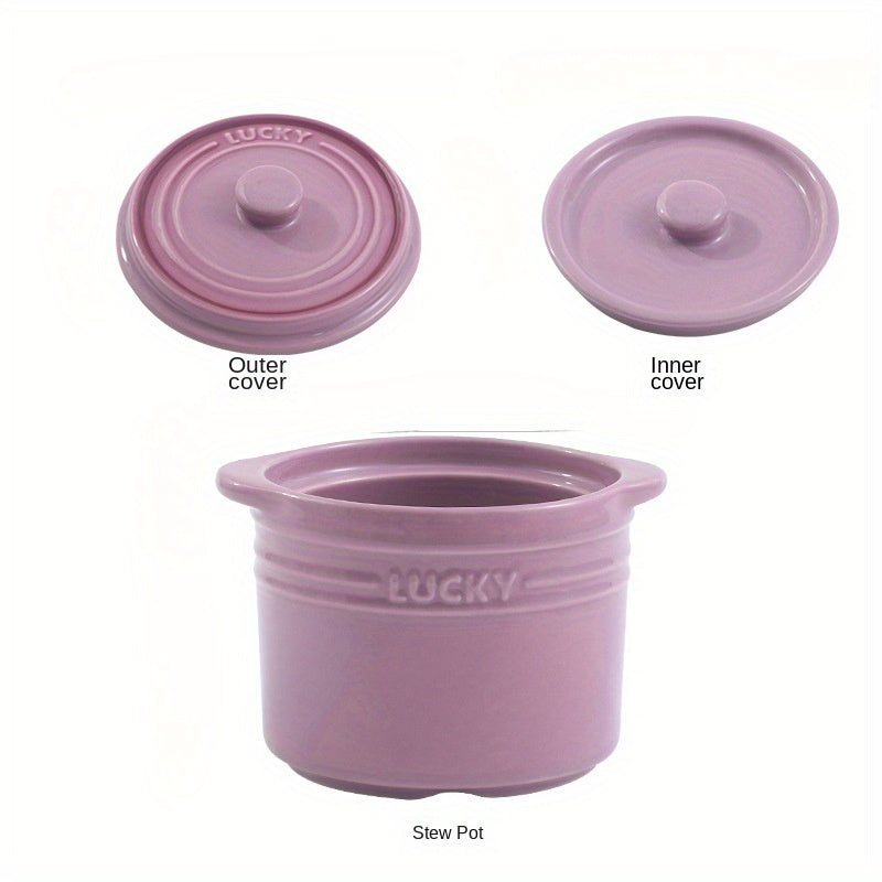 Ceramic Soup Pot with Double Lids for Home Use Egg Steamer and Stew Bowl
