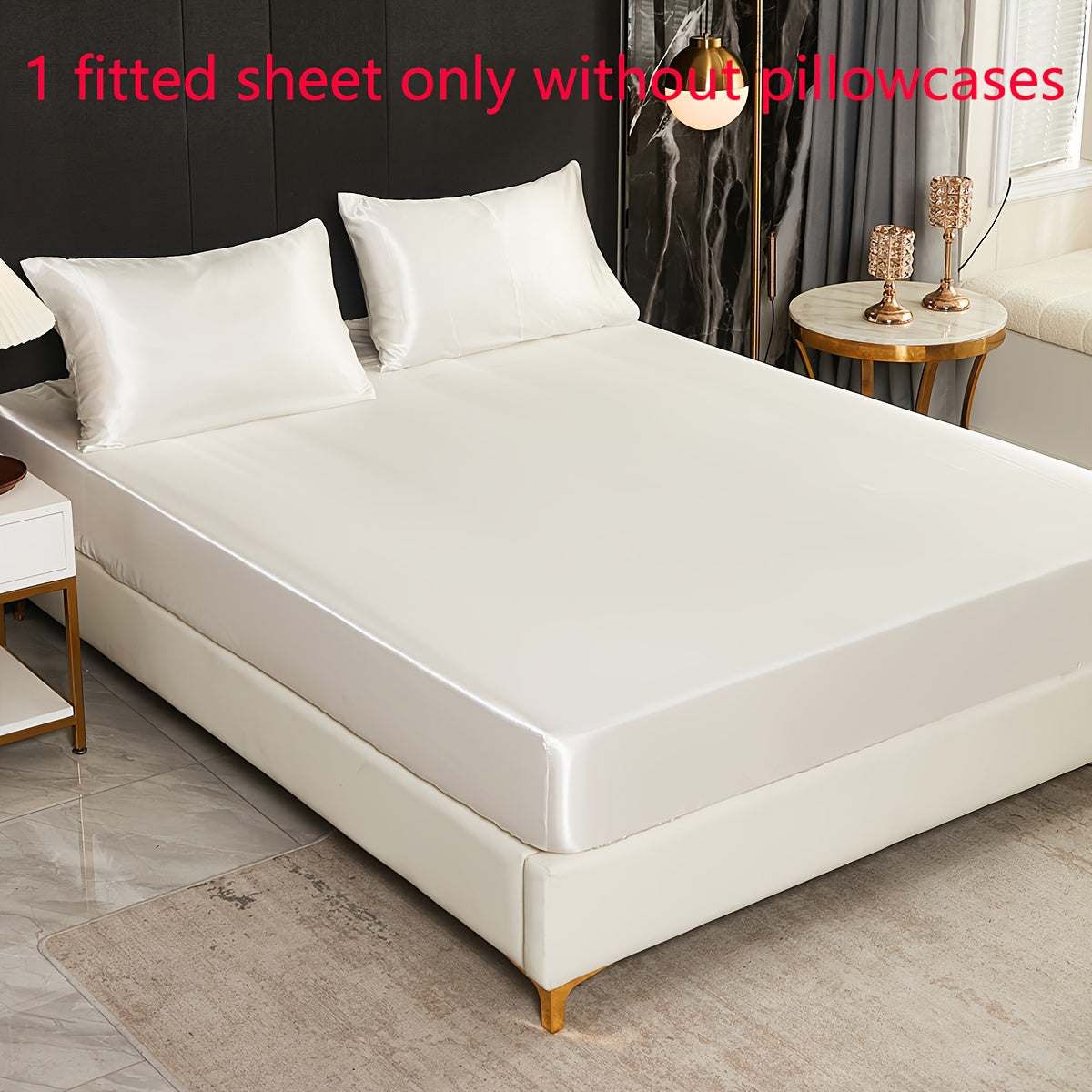 Satin Fitted Sheet Queen Size Soft Bedding for Bedroom Guest Room Hotel