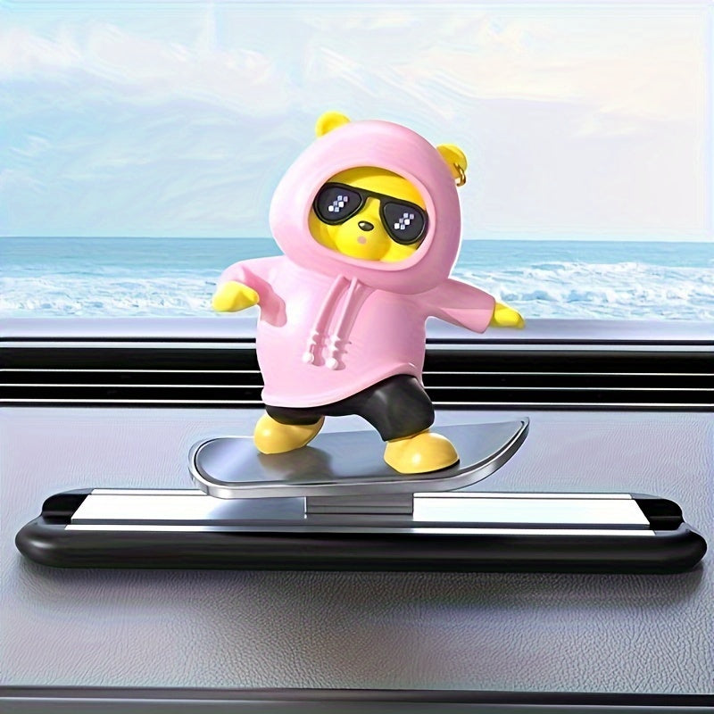 Silicone Skateboarding Panda Car Dashboard Decor with Glasses Easy to Install