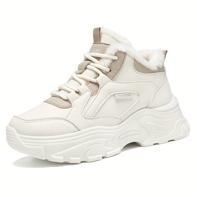Women's Faux Fur Lined Mid-Top Sneakers with Rubber Sole for Cold Weather