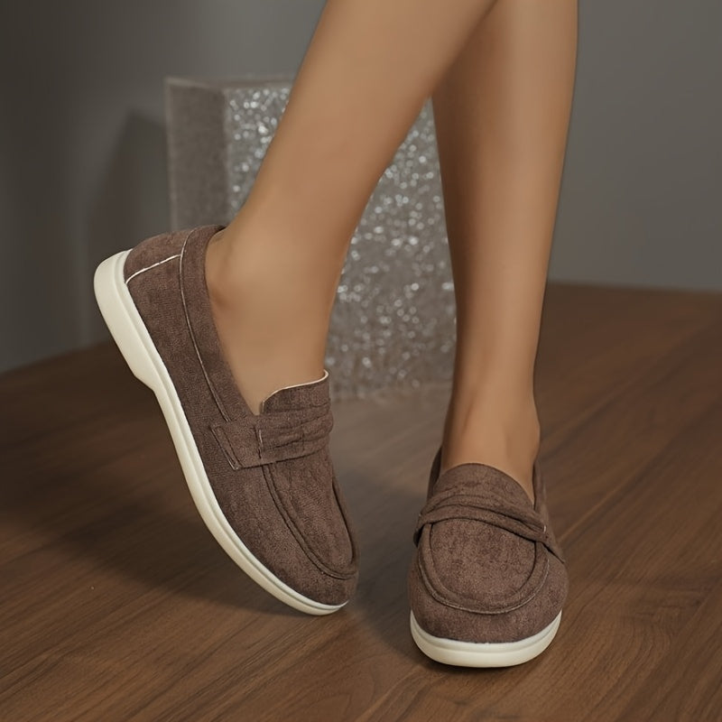 Women's Black Loafers Soft Fabric Slip-On Shoes Round Toe Rubber Sole