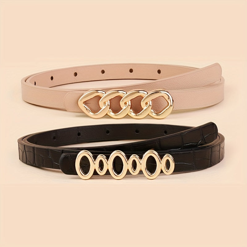 Набор из 5 женских кожаных узких ремней с металлической пряжкой для брюк и платьев