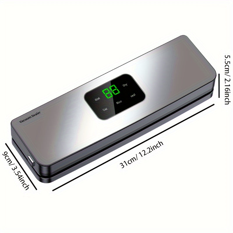 Вакуумный упаковщик с сенсорными кнопками, цифровым дисплеем, съемной очисткой и 10 бесплатными пакетами для запечатывания для упаковки сухих/влажных продуктов, чтобы сохранить свежесть.