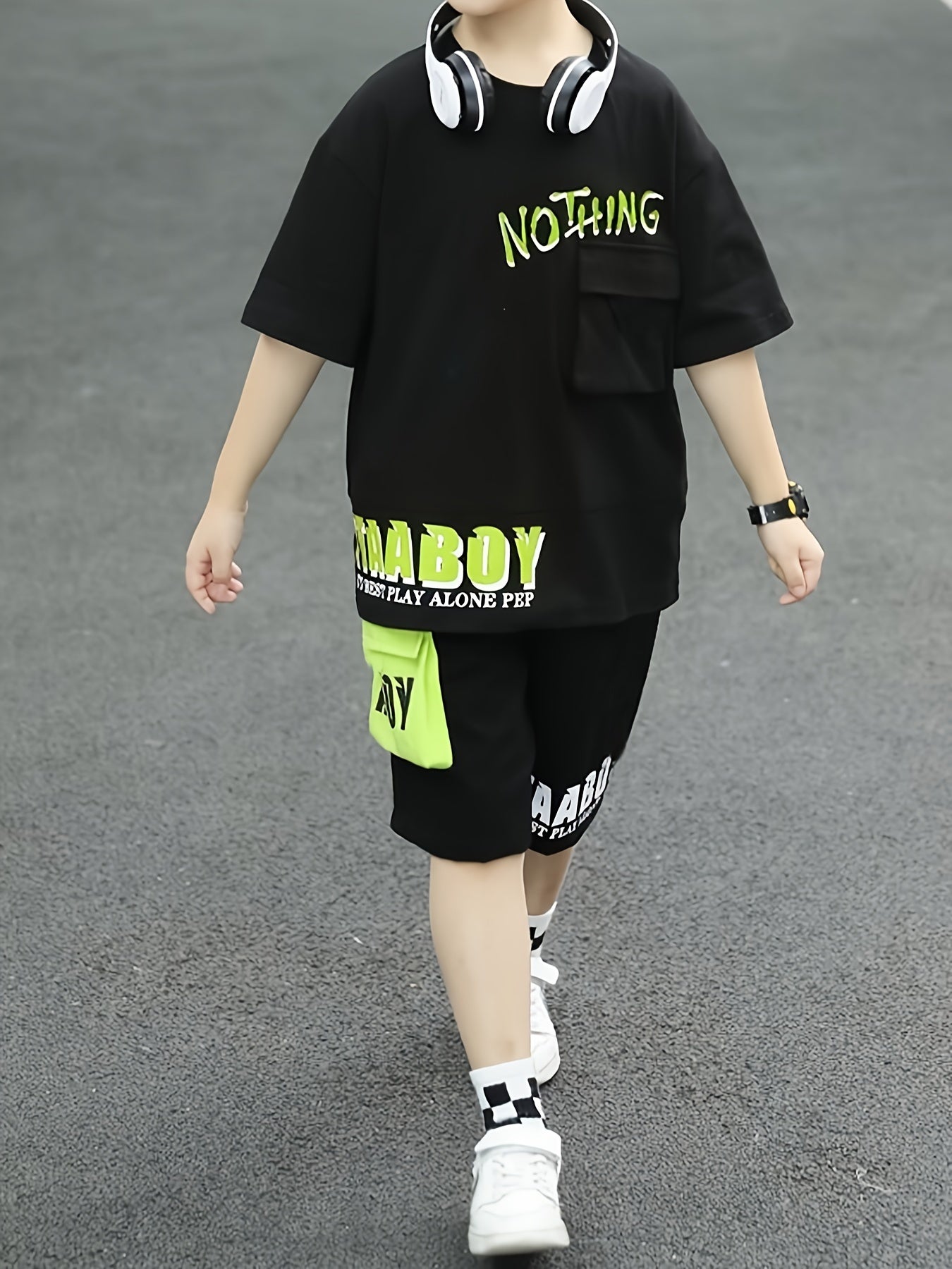 Boys Summer Sports Outfit with Cartoon Design T-Shirt and Shorts for Kids 12 and Under