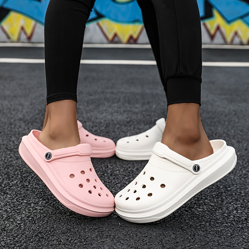 Women's Solid Color Clogs, Casual Hollow Out Garden Shoes, Slip-On Comfort