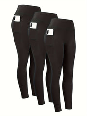 Plus Size Women’s Tummy Control Yoga Pants Set of 3 High Waist Pockets