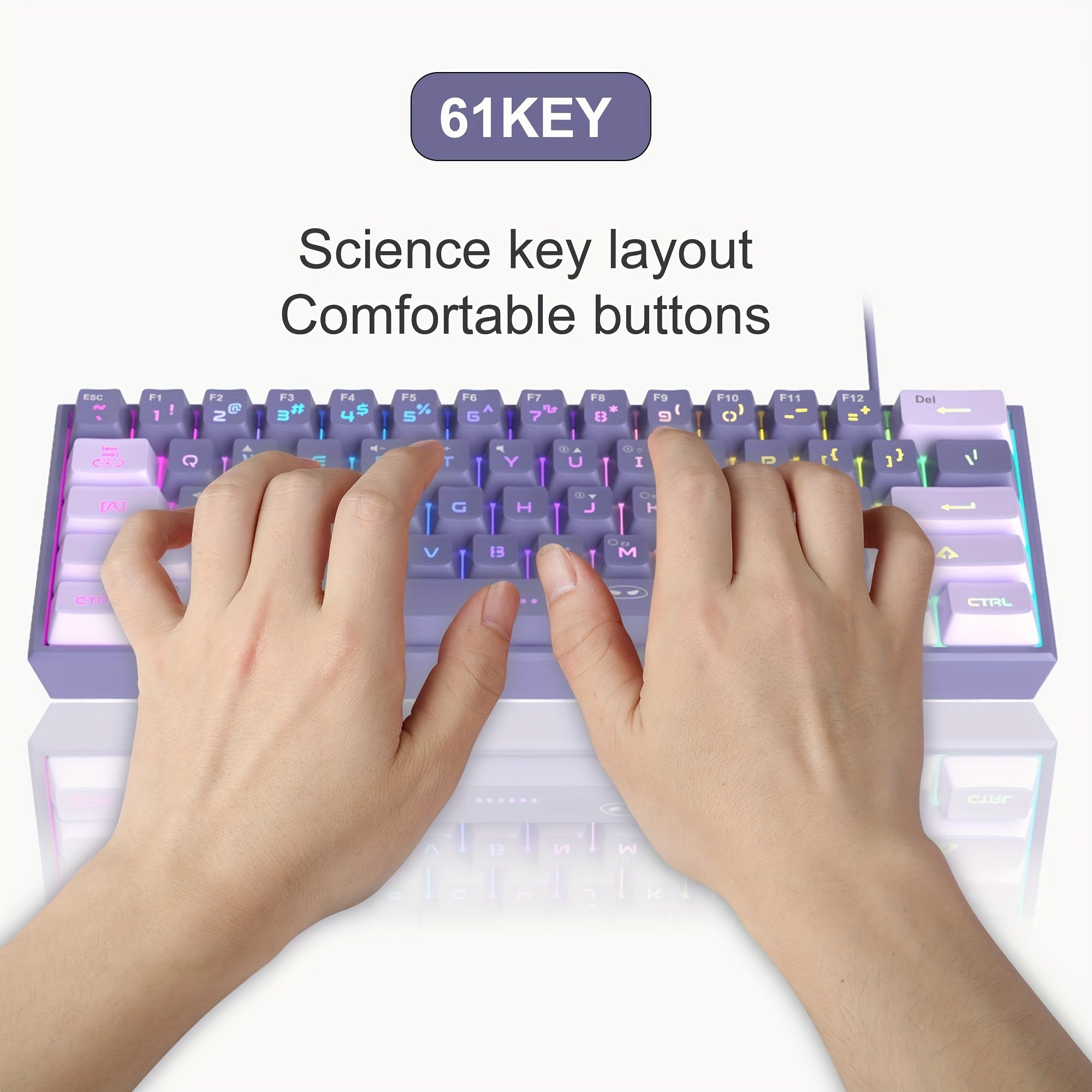 Compact 60% RGB Backlit Gaming Keyboard Violet with PBT Keycaps Ergonomic Design for PC MAC PS4