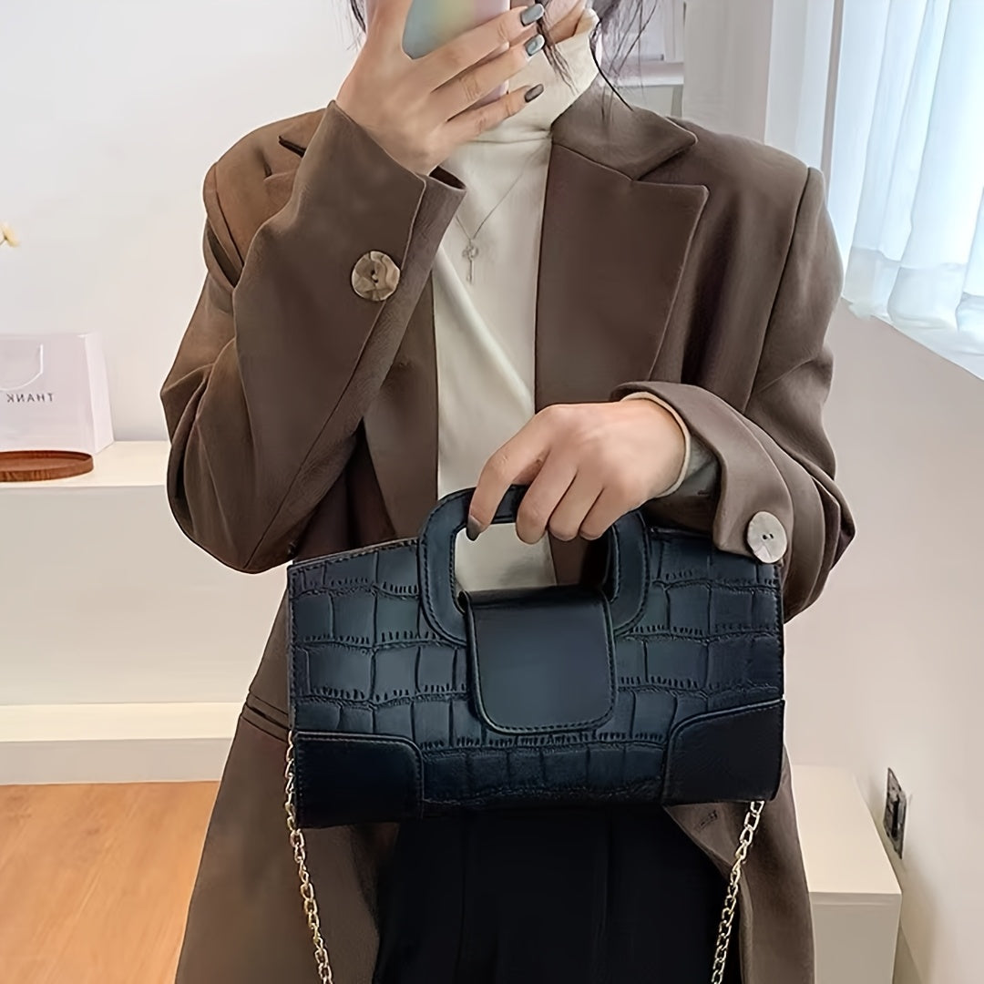 Women's Faux Leather Crocodile Pattern Crossbody Bag with Chain Strap Black or Coffee