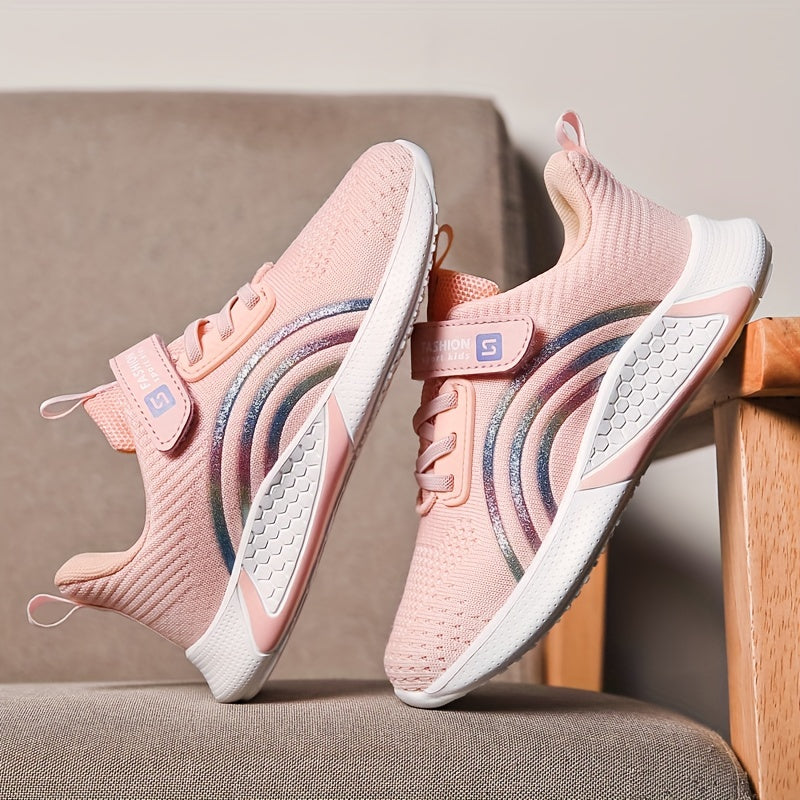 Girls Lightweight Running Sneakers with Hook and Loop Fastener for Spring and Fall