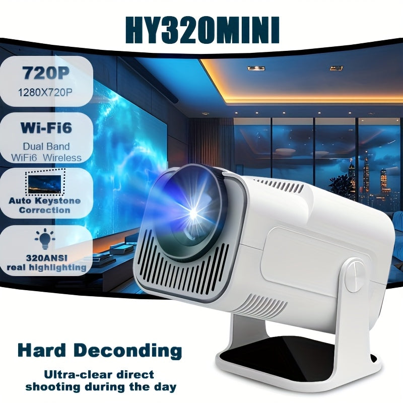 Android 11 Home Projector 720P with 320ANSI Brightness Dual Band WiFi6 Wireless 5.0 Auto Keystone 180° Rotation Portable Cinema