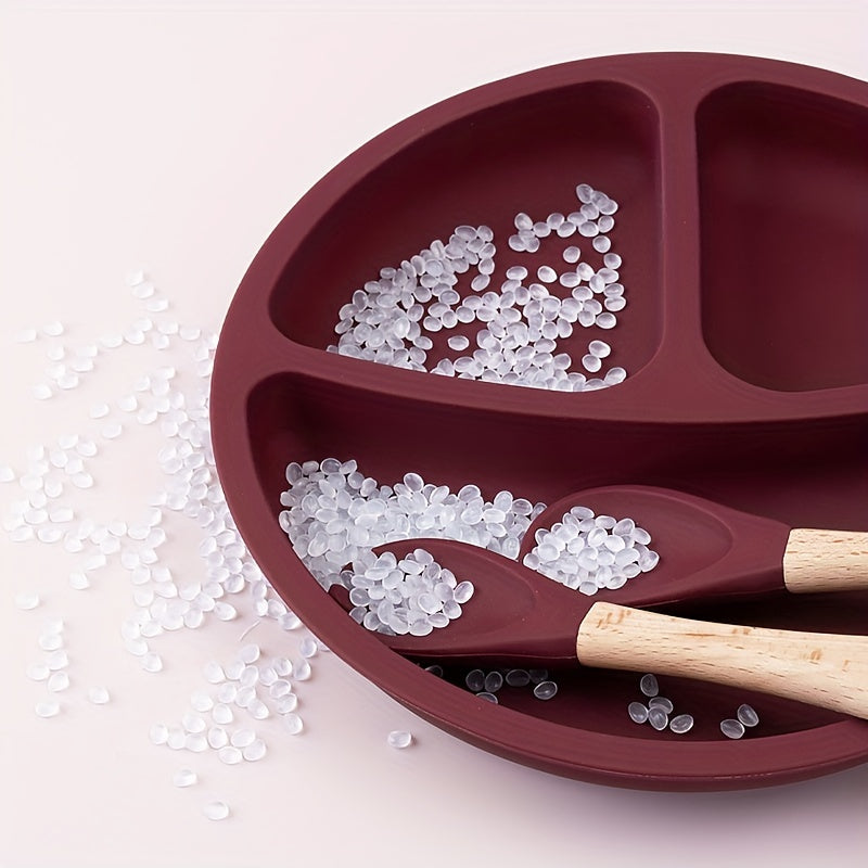 "Silikon ovqat berish to'plami, so'rg'ichli plastinka, qoshiq va vilkalar - BPA dan xoli - O'z-o'zini o'qitish uchun ideal - Idish yuvish mashinasi va mikroto'lqinli pechda xavfsiz - Ranglar: yengil yashil, qaymoq, pushti, yashil, ko'k"