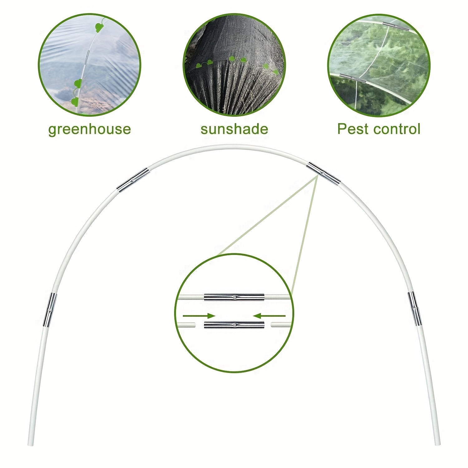 Fiberglass Greenhouse Support Hoops for DIY Plant Tunnels Garden Fabric Stakes Rust-Resistant
