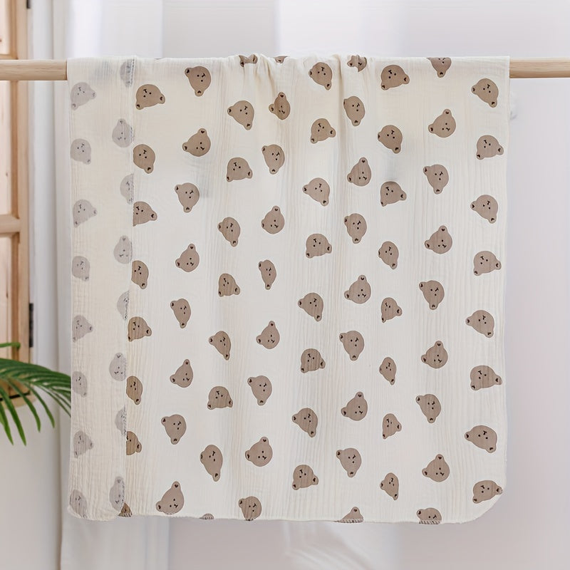 Newborn Baby White Muslin Swaddle Blanket with Pattern Double-Layer Cotton Lightweight Stroller Cover and Bath Towel