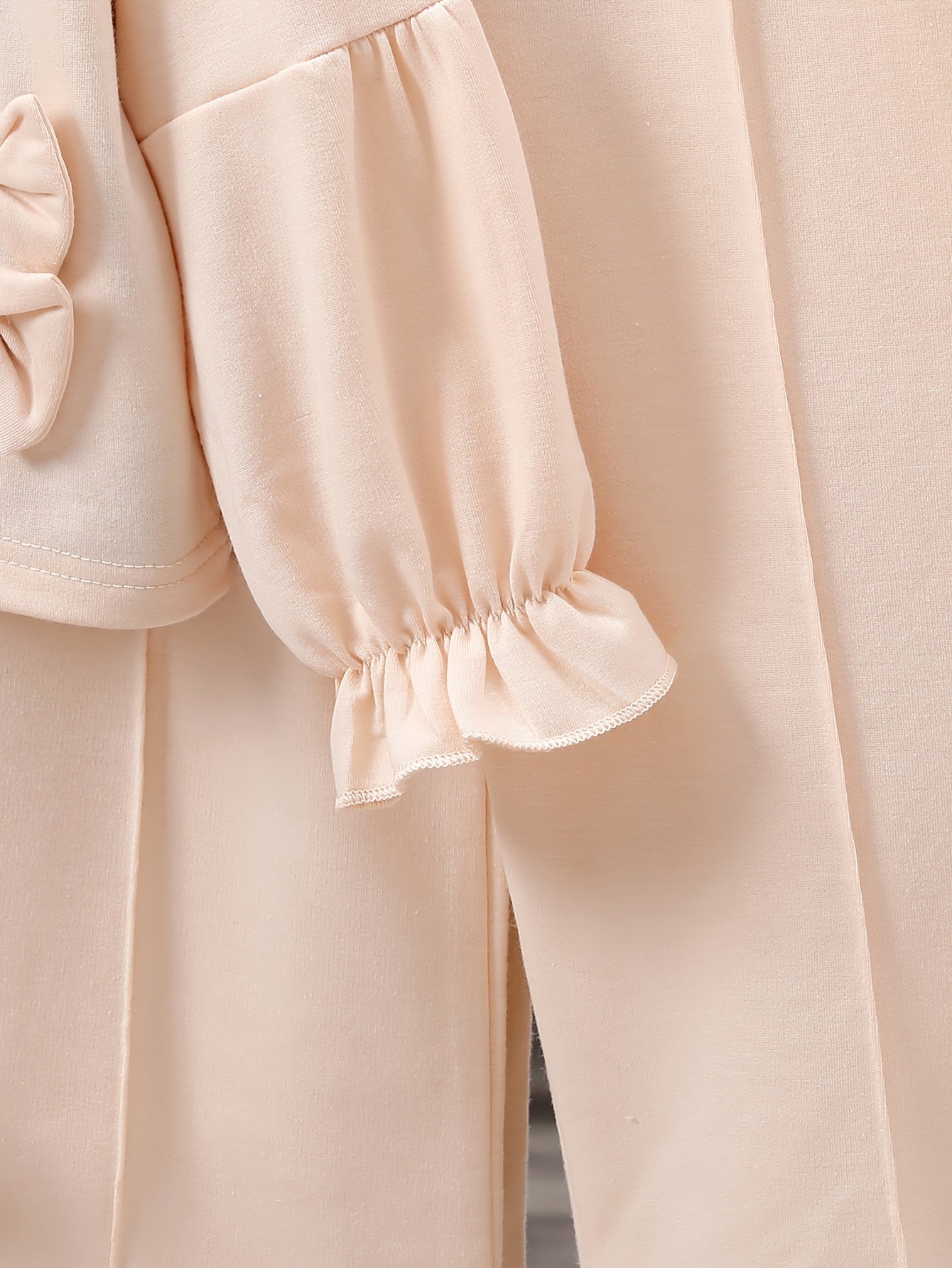 Детский комплект из двух предметов: топ с длинным рукавом и бантом, леггинсы с разрезом для весенне-осенней повседневной одежды