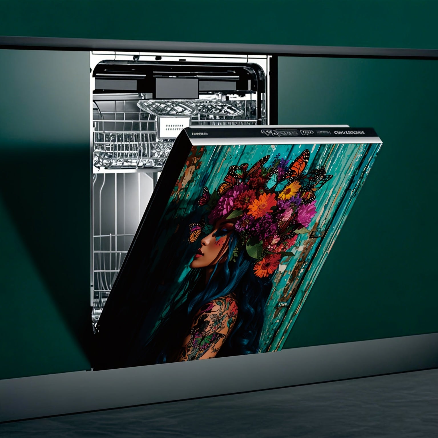 Ko'k sochli ayol gulchambar, kapalak taxtasi, uy bezaklari va sovg'alar uchun magnit