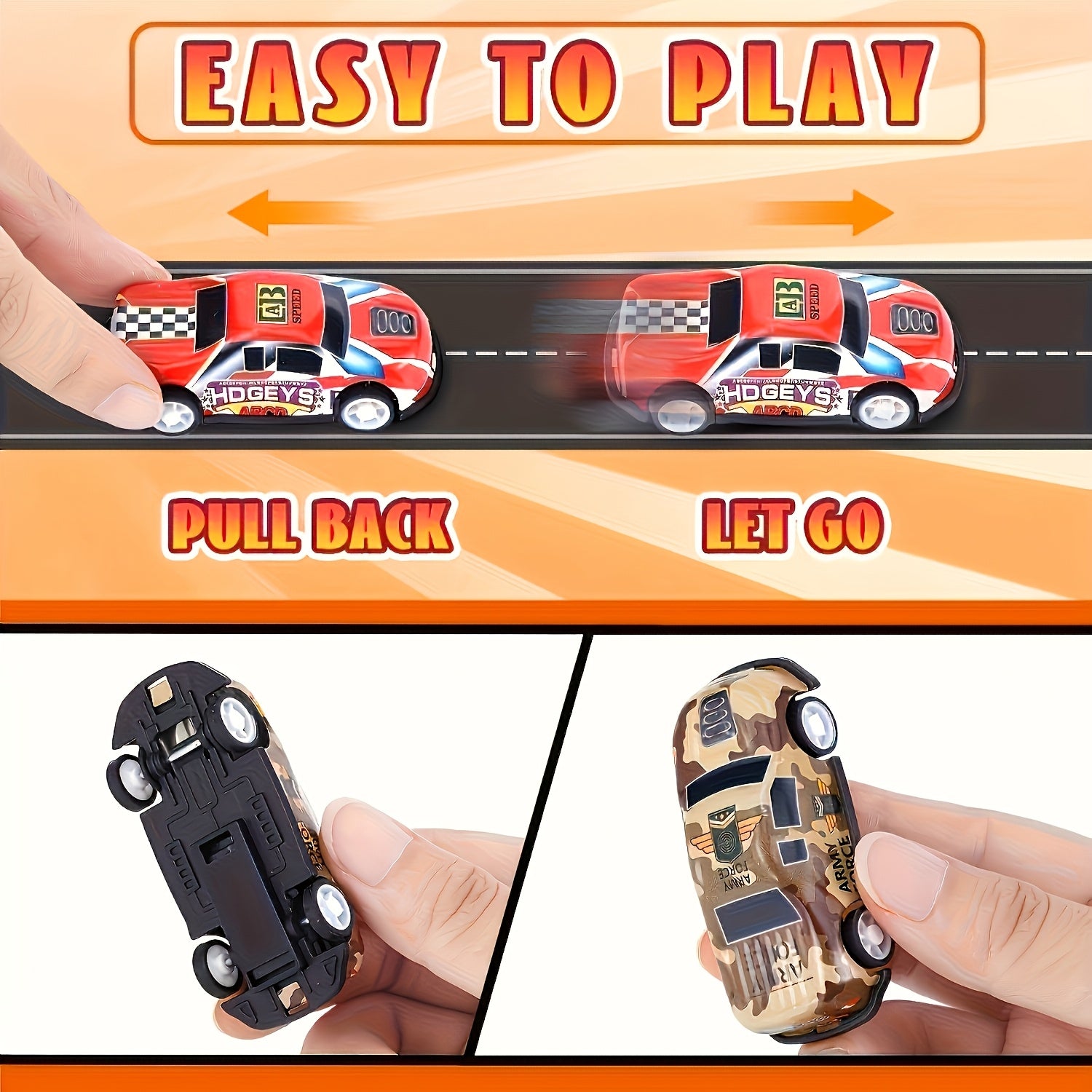 Set of 50 Friction-Powered Die-Cast Mini Rally Cars in Storage Box for Kids and Home Decor