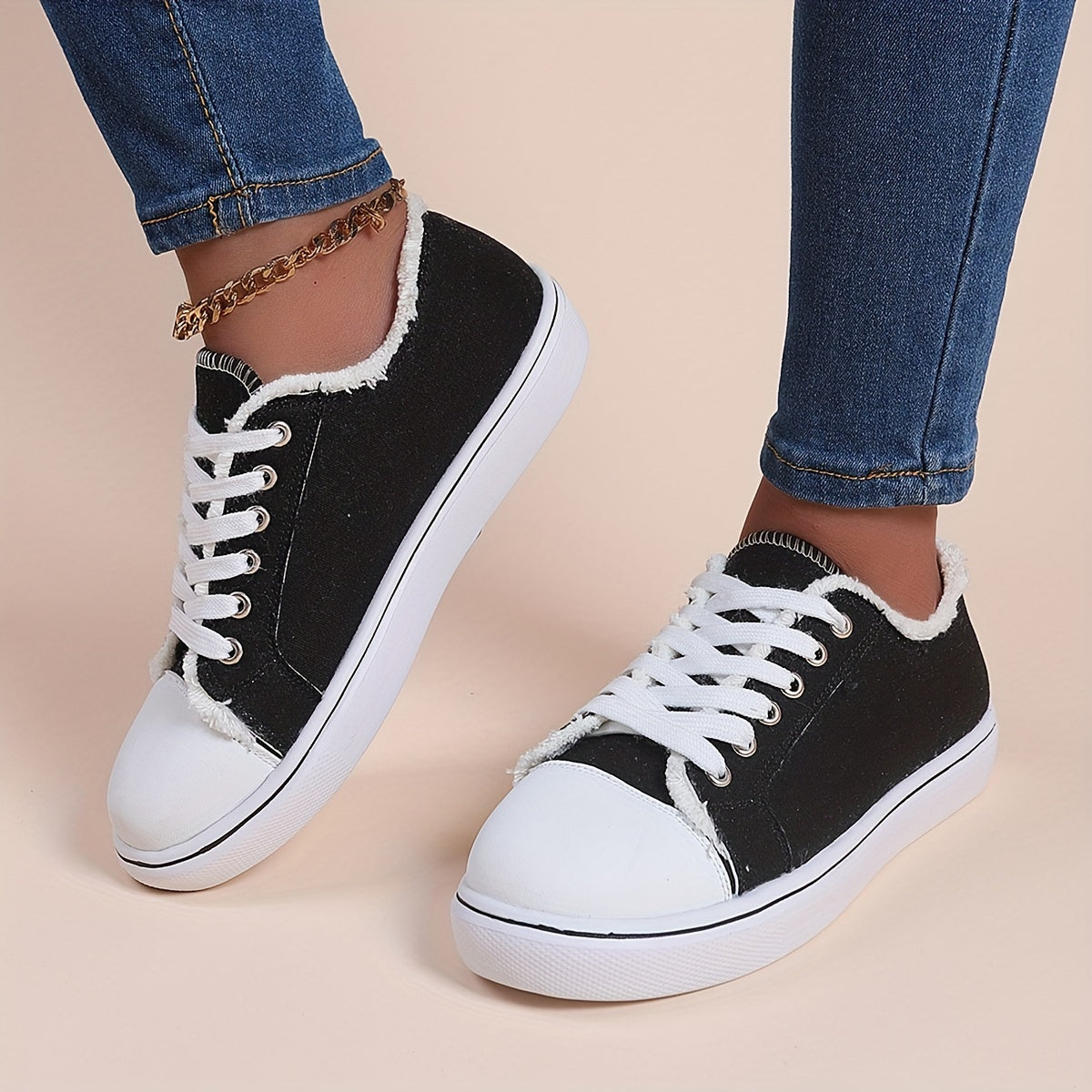 Women's Casual Canvas Sneakers, Low Top, Flat Walking Shoes Plus Size