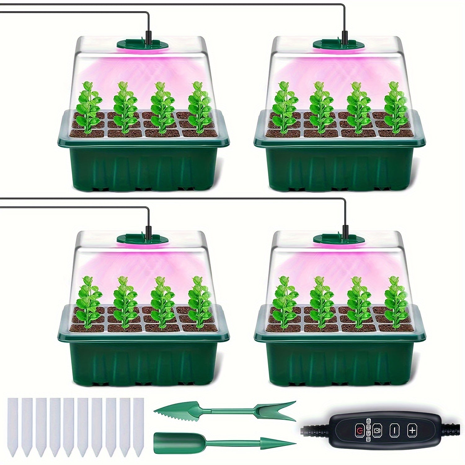 Seedling Grow Kit with LED Grow Light, Humidity Domes, Adjustable Brightness